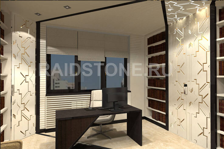 Дизайн проект интерьера квартиры с элементами ар-деко (гостиная, кабинет, кухня)