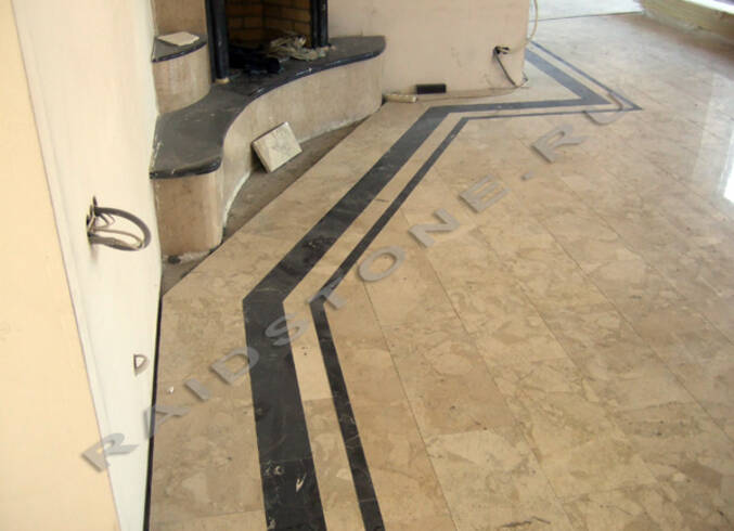 Облицовка камина и пола мрамором Крем марфил, Неро маркина