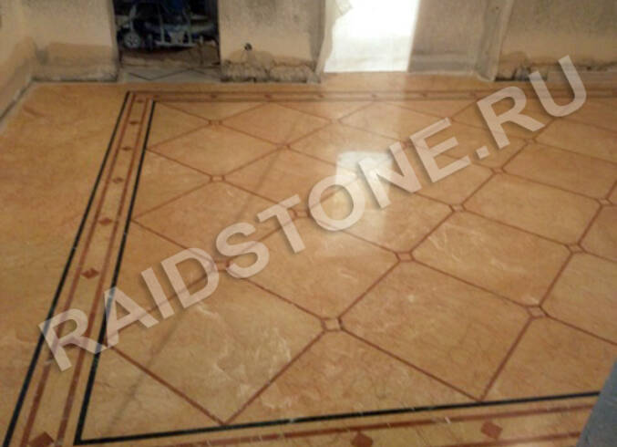 Облицовка пола мрамором Санни лайт, Имперадор дарк и Имперадор лайт.