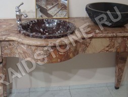 Раковины из мрамора Россо леванте и гранита абсолют блэк