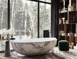 Бело-золотая ванна из мрамора