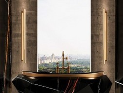 Черно-золотая ванна из мрамора