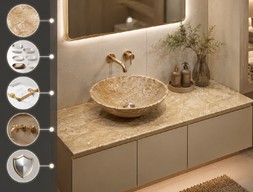 Столешница для мебели ванной комнаты из мрамора Дайно реале